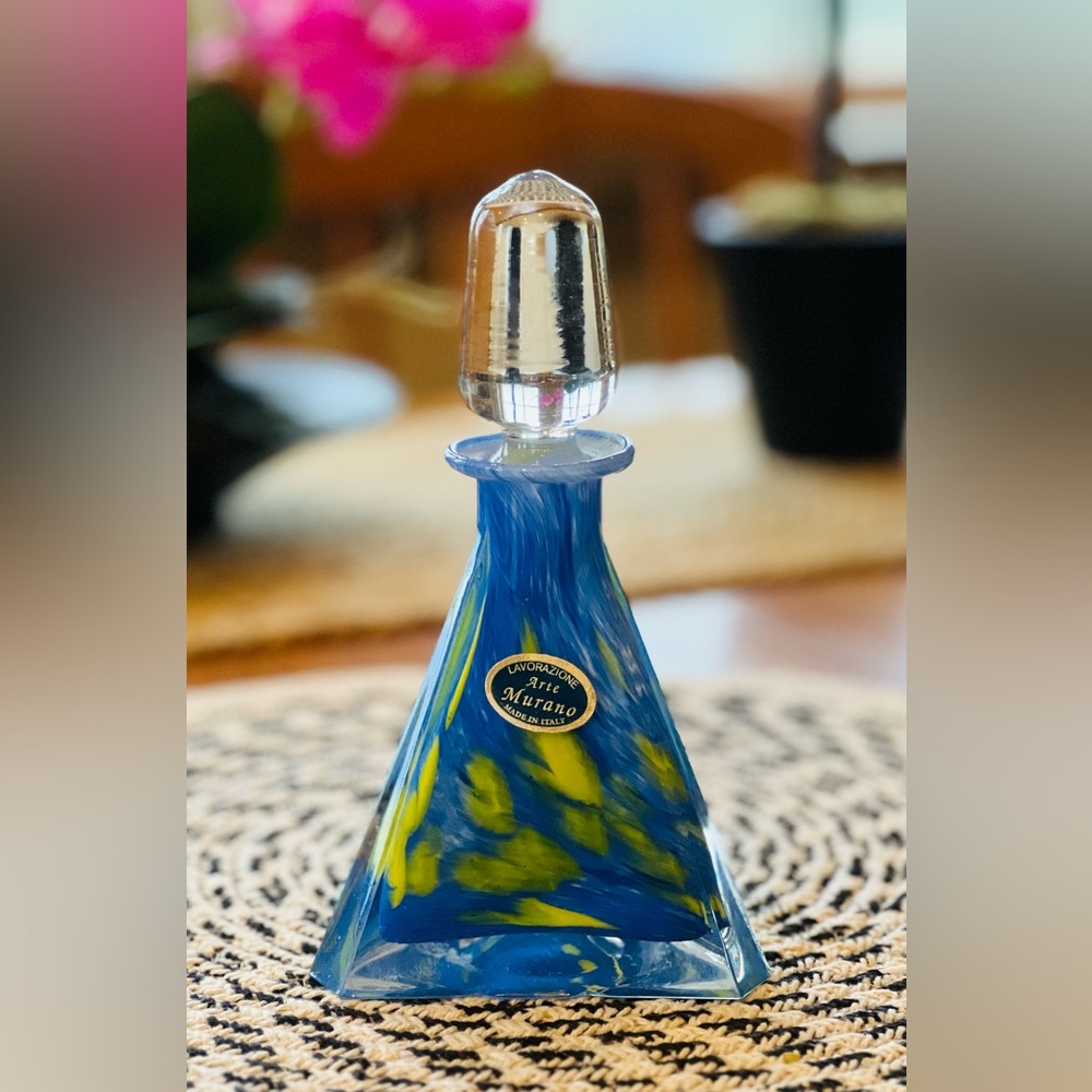 Murano Blue Art Glass Perfume Bottle w Stopper